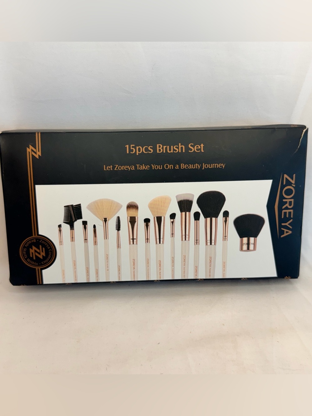 Zoreya Professional Makeup Brush Set with Vegan Leather Case Rose Gold 15pcs
